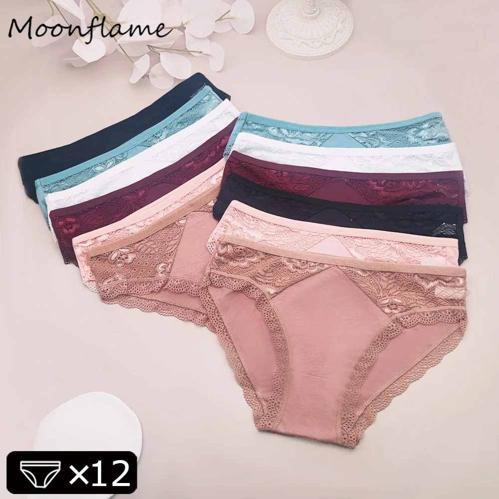 

Moonflame Dropshipping Cotton Panties Woman 6 Solid Colors Sexy Lace Women's Briefs