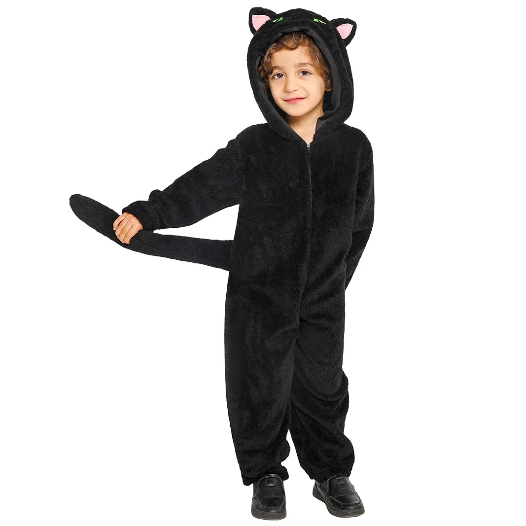 

Kids Black Cat Pajamas Jumpsuit Halloween Cosplay Costume Children Party Role Playing Dress Up Outfit