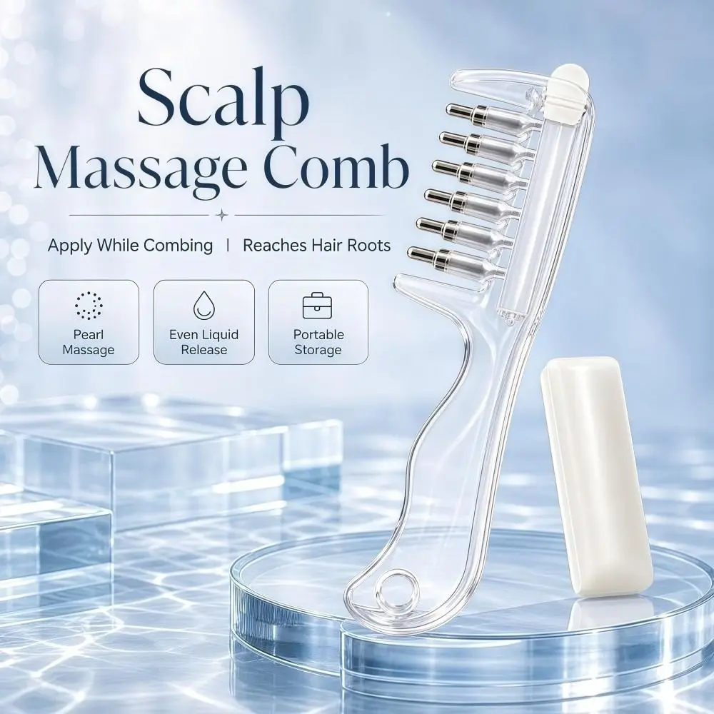 Transparenter Ätherisches-Öl-Applikator-Massagekamm mit eingebautem Flüssigkeitsreservoir, 6-Zahn-Flüssigkeitsleiter-Kopfhautmassagekamm – Detail 8