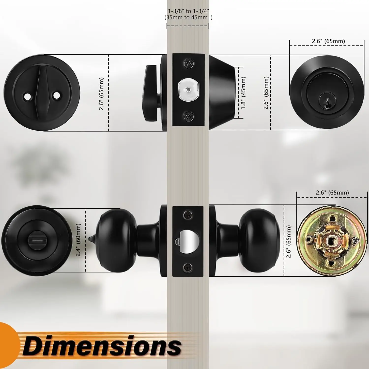 Entry Door Knob Lock Set with Single Cylinder Deadbolt, 3-Pack Keyed Alike in Flat Black Finish