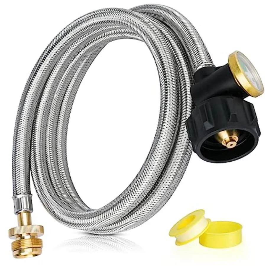 

Адаптер для пропанового шланга 6 футов, конвертер с 1 фунта до 20 фунтов с манометром, из нержавеющей стали, в оплетке, для газовых обогревателей, совместим с Po