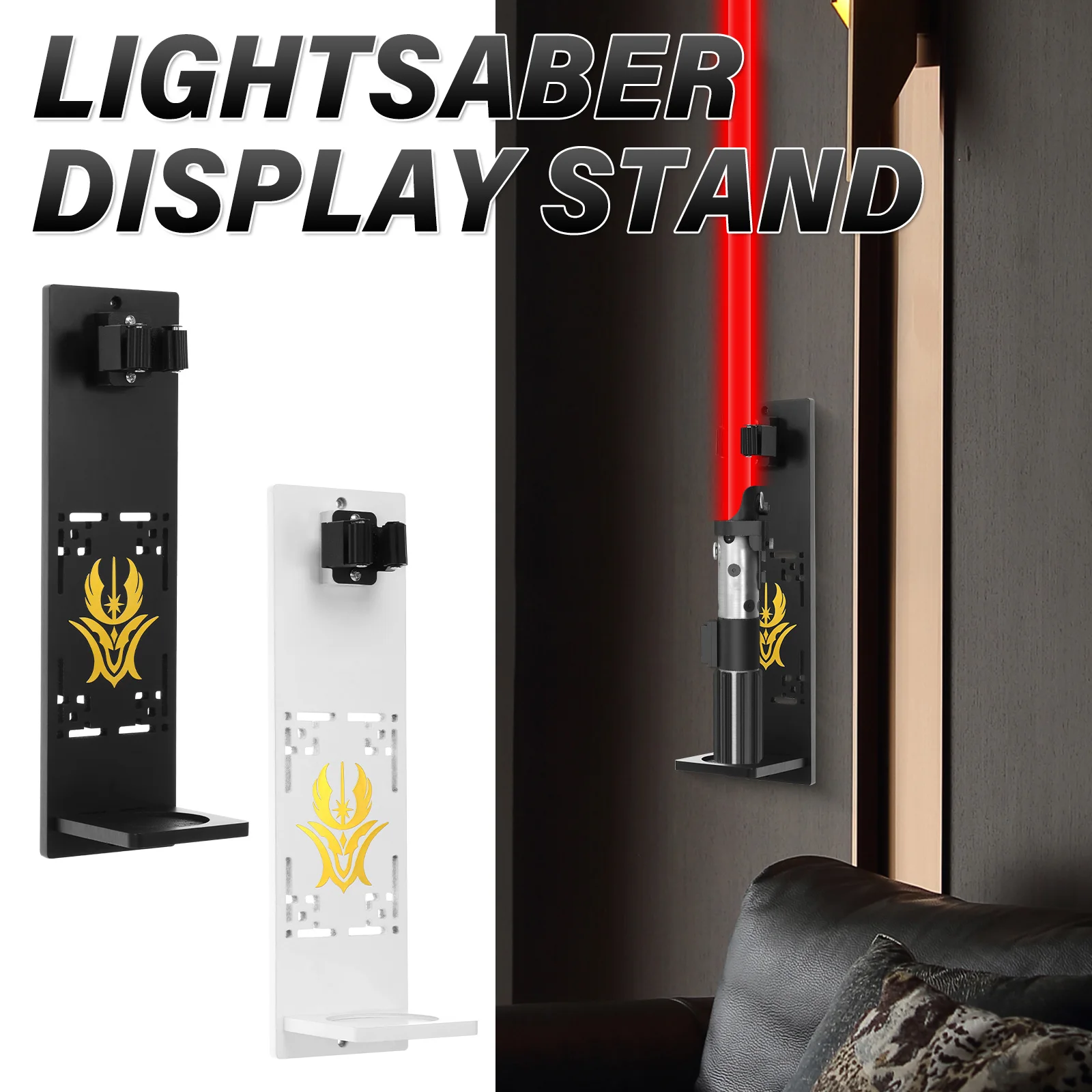 Wall-Mounted Sword Stand Wood Lightsaber Display Rack with Screws and Screwdriver Vertical Laser Sword Storage Holder Home Decor
