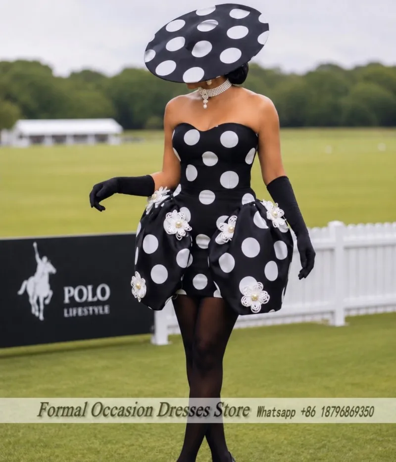 Dot Pattern Black Birthday Dresses African Girls A Line Sleeveless Pearls Charming Short Prom Gowns Cocktail Dress Customized