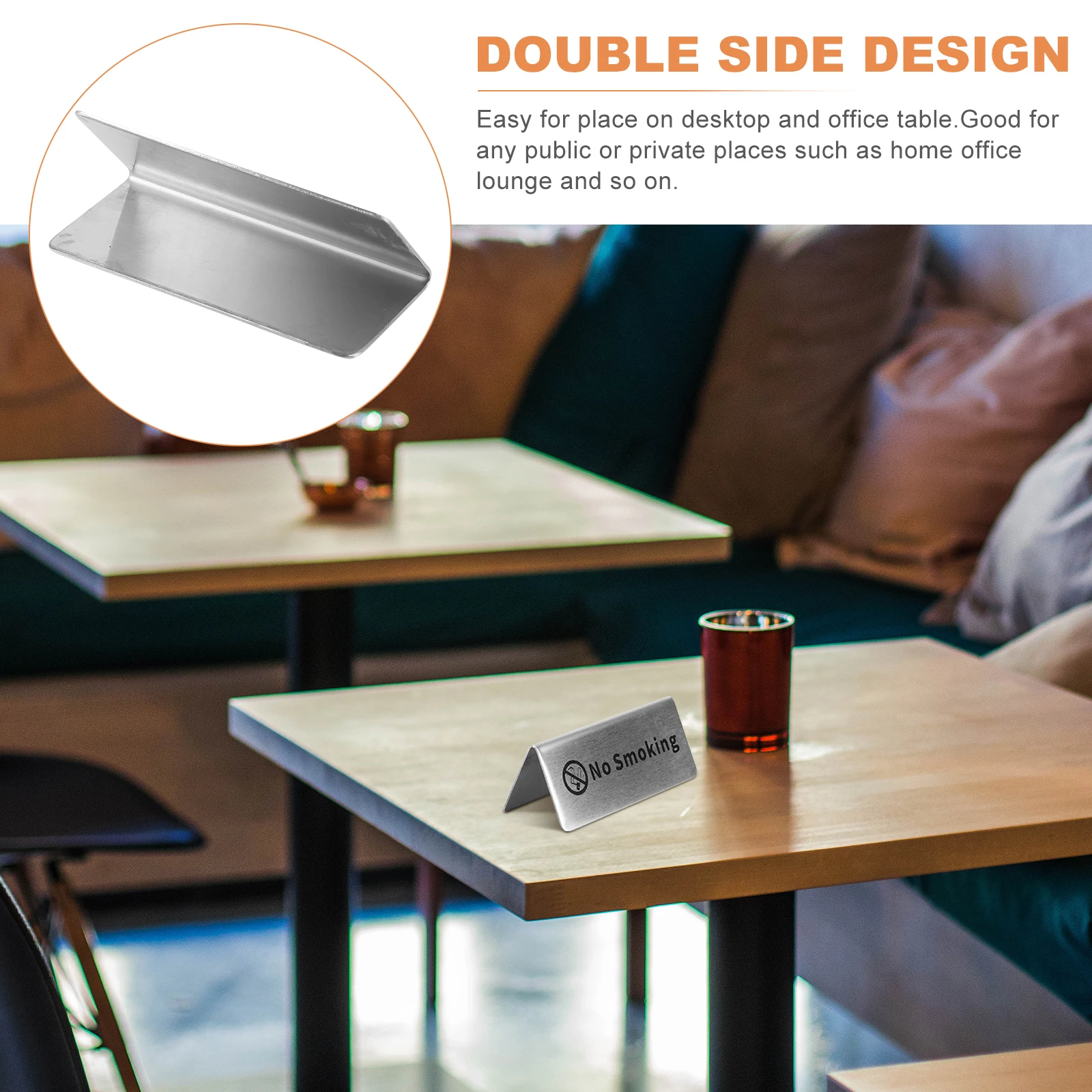 

Stainless Steel No Smoking Sign Double Side Table Top Office Banquet Wedding Home Use Durable Rust Resistant Desktop Traffic