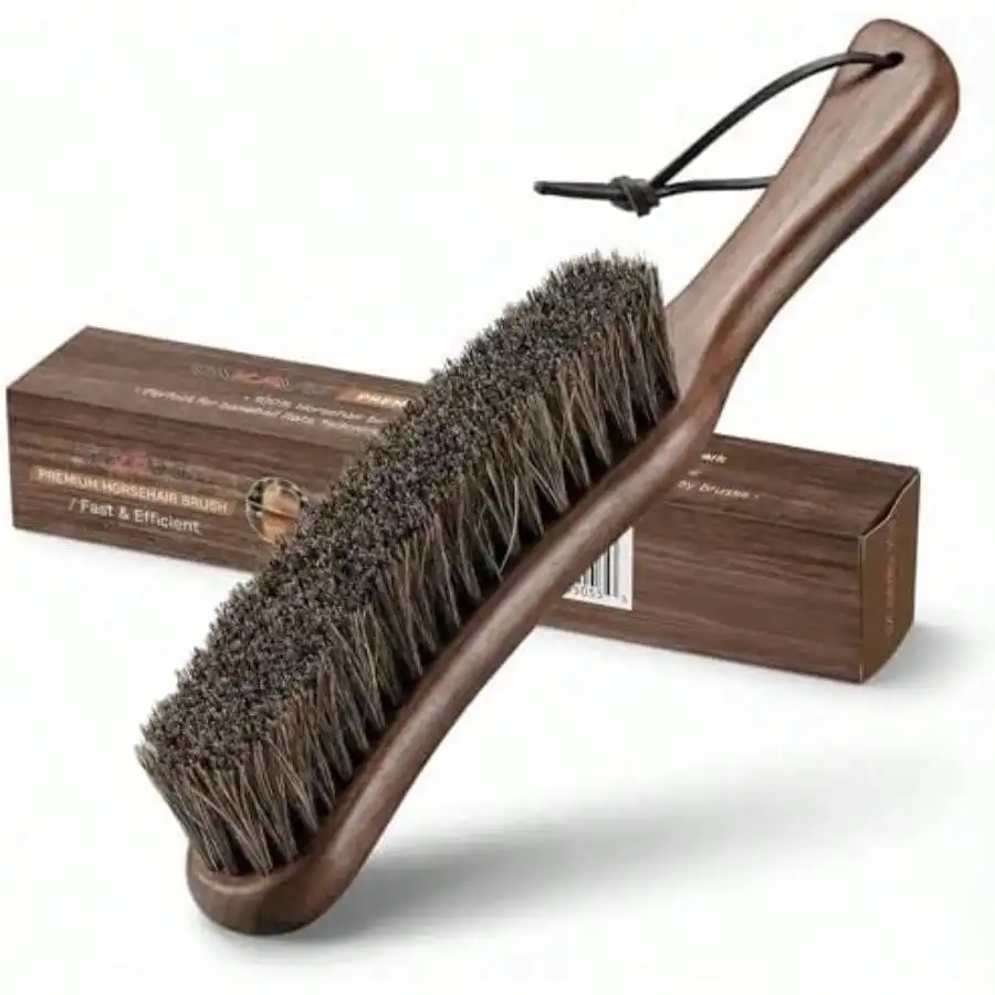 Cepillo quitapelusas para ropa con mango grande de madera de haya 100% suave, ideal para sombreros, pelo de mascotas, trajes, cachemira, lana, terciopelo, gamuza y zapatos (Walnut-Horsehair)