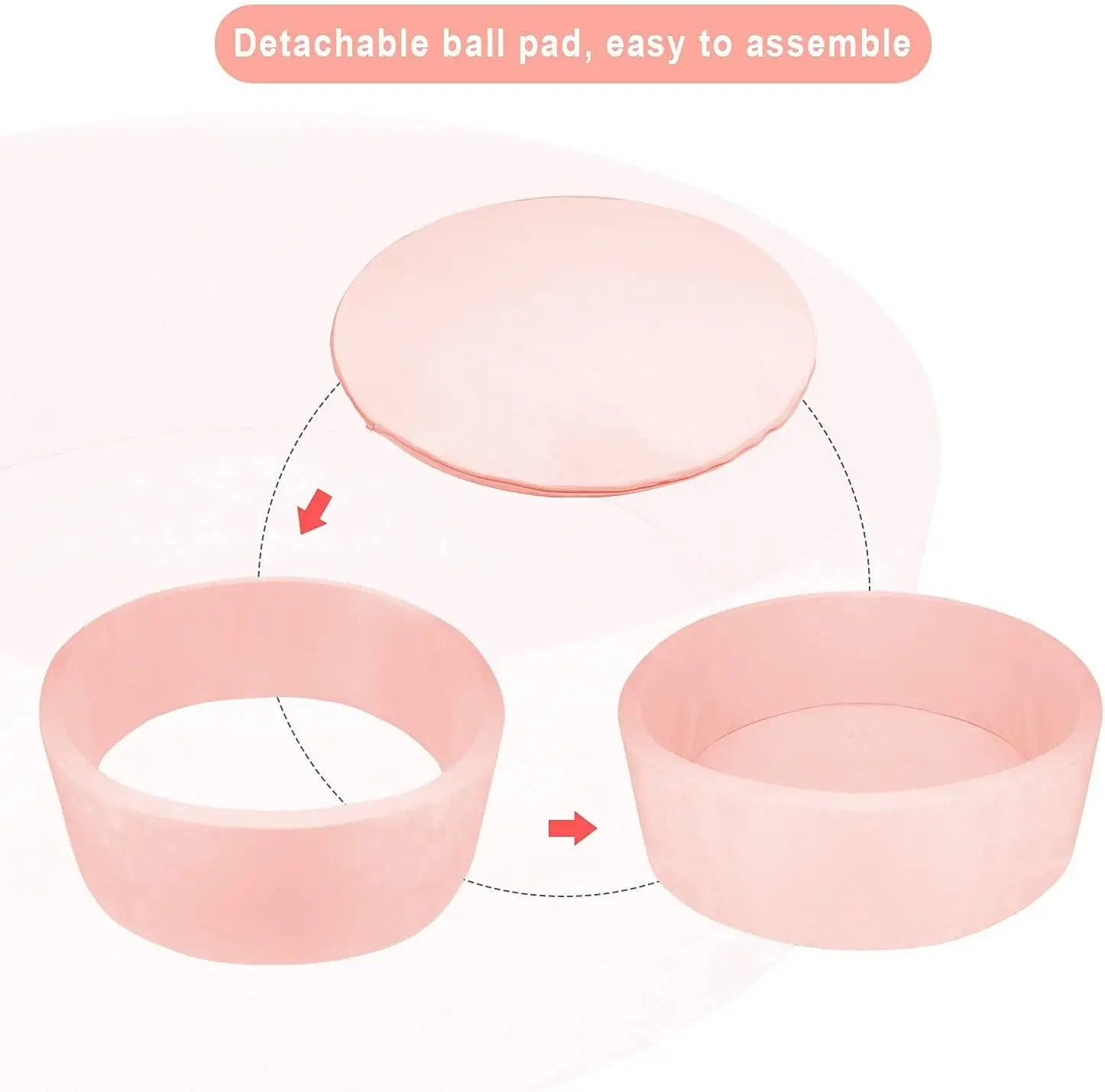 حفرة كرة إسفنجية كبيرة جدًا للأطفال الصغار، حفرة كرة أطفال ناعمة مقاس 47 × 14 بوصة مع غطاء مخملي قابل للغسل (الكرة غير متضمنة)-وردي