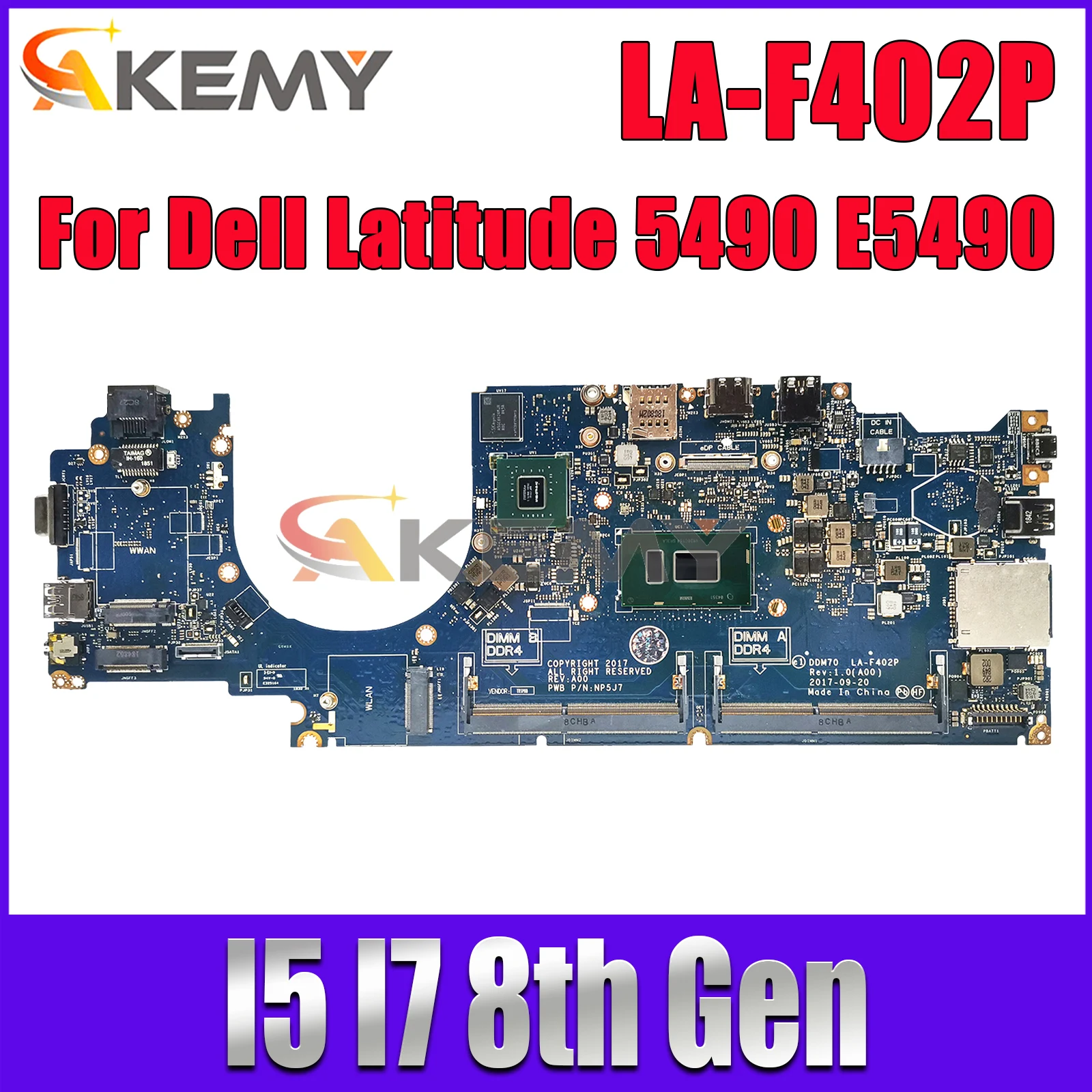 

Akemy LA-F402P Mainboard For Dell Latitude 5490 E5490 Notebook Motherboard 0NFW3V 09XJ6N 07DWXK 0G56T5 i5 i7 8th Gen 940MX