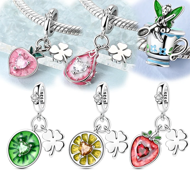 New 925 Sterling Silver Fruit Charms Bead Strawberry Lemon Kiwi Peach Dragon Pendant Fit Original Bracelet DIY For Women Jewelry
