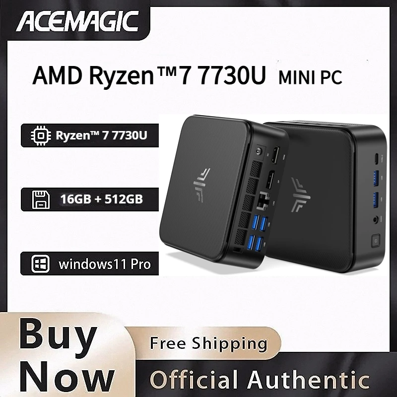 ACEMAGIC Ryzen 7 7730U Mini PC 16GB RAM 512GB SSD Windows 11 Pro Triple 4K Monitor Support WiFi 6 High Performance Desktop Compu