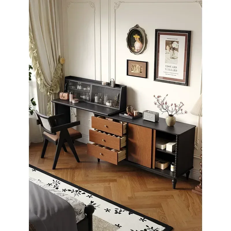Solid Wood Chest Makeup Table Integrated Small Apartment Medieval Style Bedside Storage Cabinet Dresser Retractable Corner