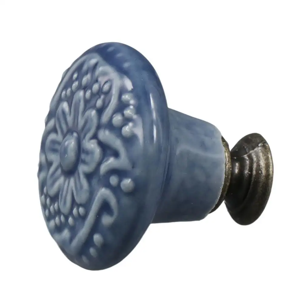 Vintage Single Hole เซรามิค Knob ดึงจับรอบลิ้นชักดอกไม้พื้นผิวลูกบิดประตูตู้