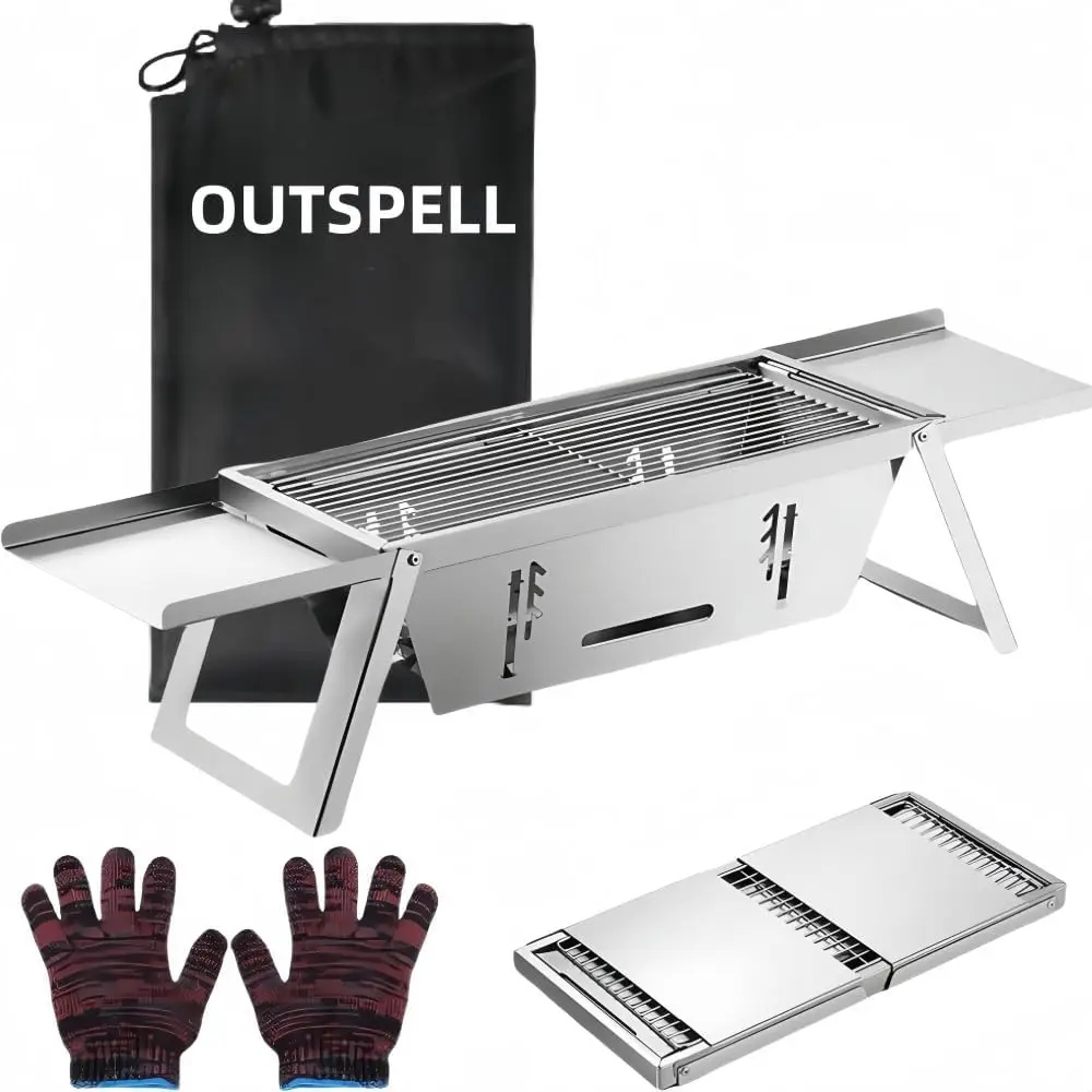 

portable charcoal grill: mini foldable tabletop grills for camping Picnic beach - stainless steel bbq grill for outdoor(Type-3)
