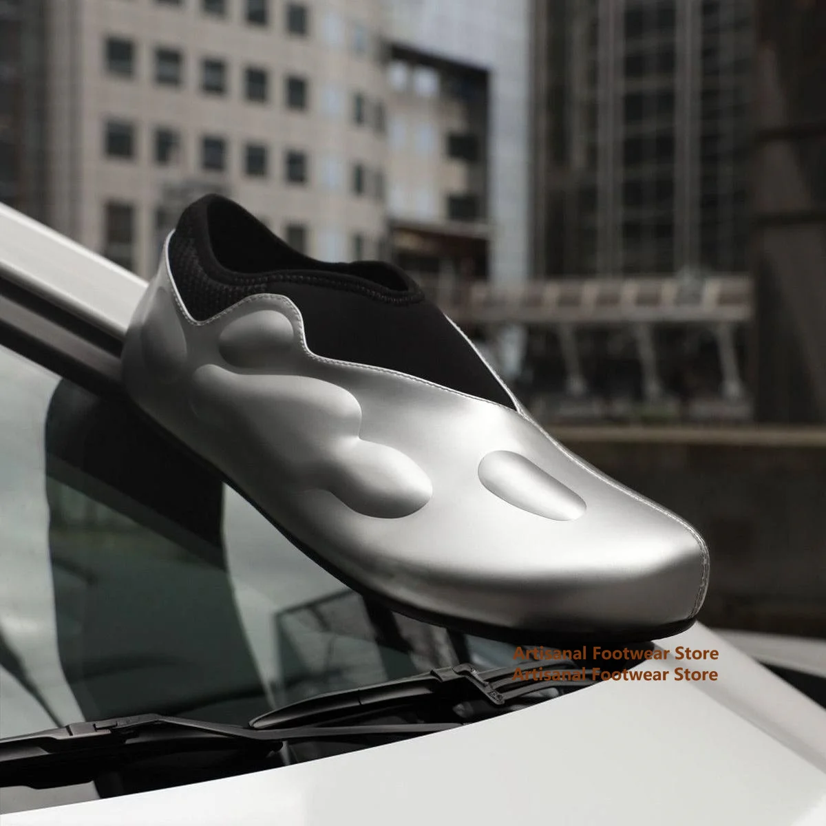 Silver Sculpted Bubble Embossed Slip-On Sneakers Lightweight Low-Top Men's Shoes Men's Casual Shoes Trendy Luxury Men's Shoes