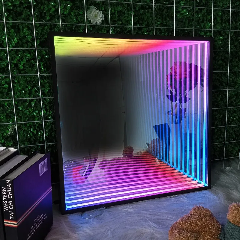 

Custom Infinity Mirror Sign Light Emitting Diode Square Round Mirror Acrylic Enterprise Neon Abyss Mirror Decoration