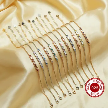 유품 유방 우유 송진 팔찌 설정, 925 스털링 실버, 2x4mm Marquise CZ 탄생석 베젤, 체인 6 인치 + 1.7 인치 1900297
