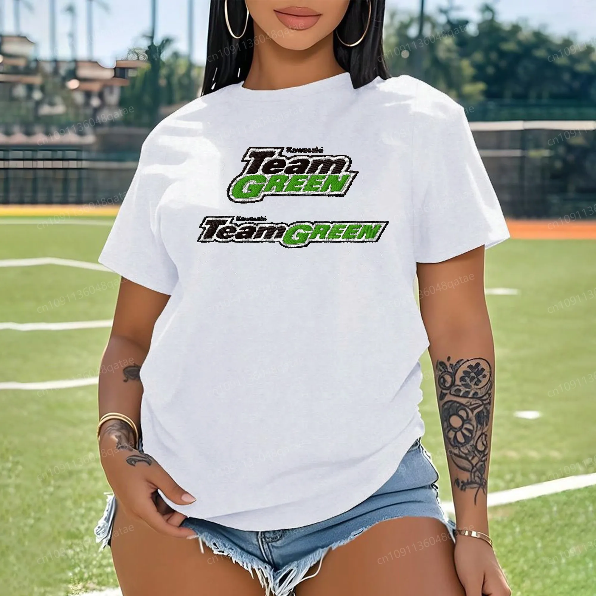 

Текстура с короткими рукавами и вышивкой, 3D-печать, кавасаки, чесаный хлопок, одежда Y2k, женская одежда, топы с круглым вырезом, 2025, летний женский топ