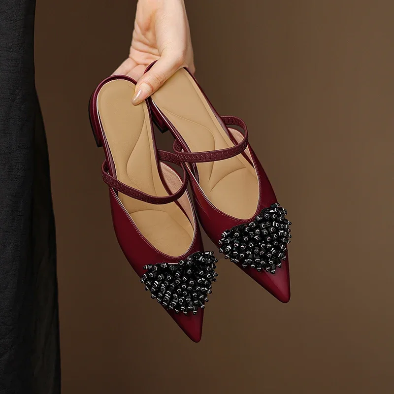 

Новинка 2023 года, летние женские сандалии из натуральной кожи, размер 22-24,5 см, воловья кожа + овчина + свиная кожа, цветы, женская обувь, туфли-мюли на низком каблуке с пряжкой