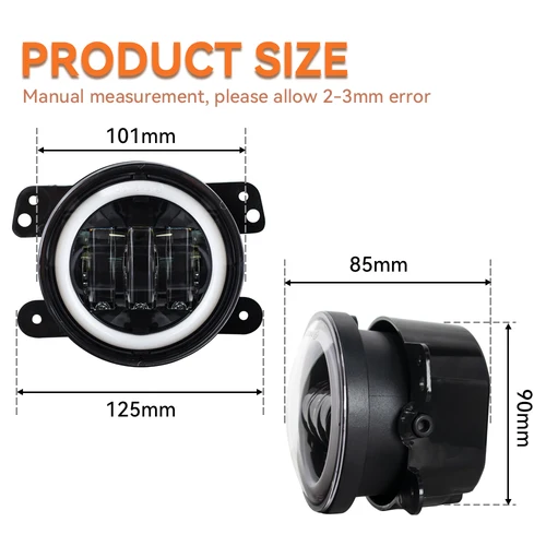 Imagen 2 del producto Un par de luces antiniebla LED de 4 pulgadas, luz de conducción de coche redonda de 60W con anillo de Halo ámbar blanco, lámparas antiniebla DRL todoterreno para Wrangler JK TJ