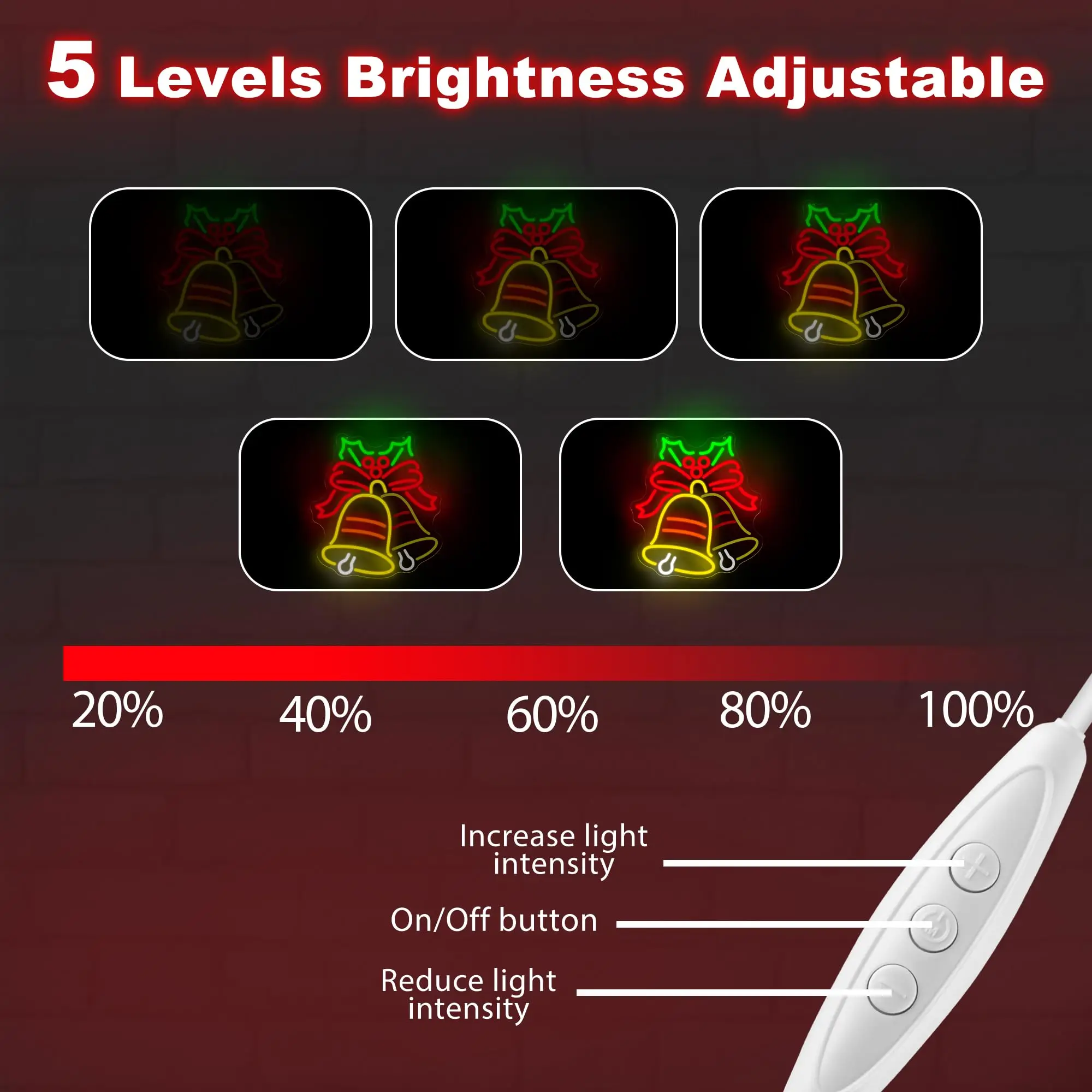 جرس عيد الميلاد النيون علامة وامض LED عطلة القوس الأحمر والأجراس جدار ديكور فني لحفلة عيد الميلاد احتفالية ديكور المنزل