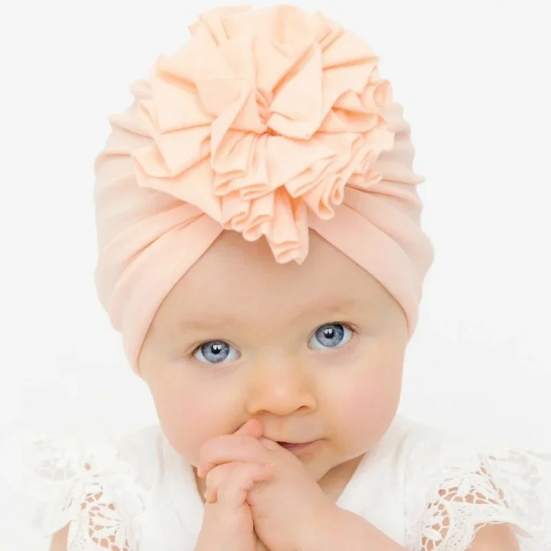 Cute Big Flower Baby Hat Toddler Turban Infant Head Wraps Kids Bonnet Newborn Toddler Beanie Cap for 0-12 Months Baby Headband