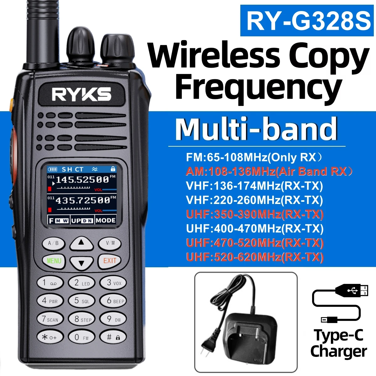 10W Walkie Talkie Police 350-370Mhz Uhf 400-620Mhz Ry- G328S For Baofeng Uv 5R Walkie Talkie Camping Ham Radio Quansheng K11