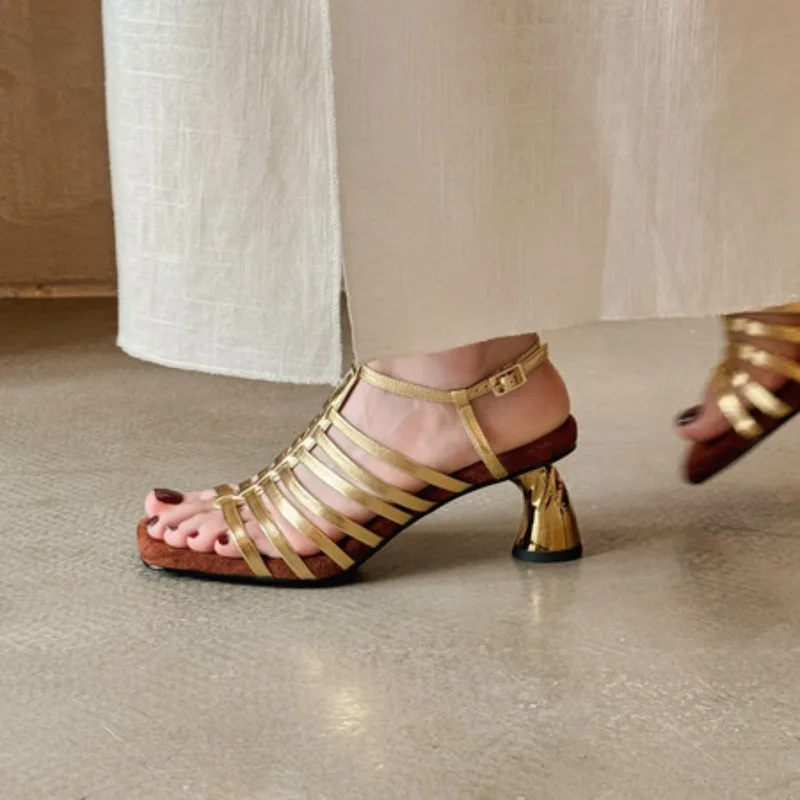 

2025 New Summer Solid Color Open Toe High Heels Sexy Round Head Stiletto Hollow Women'S Shoes Fashion Nightclub Catwalk Sandals