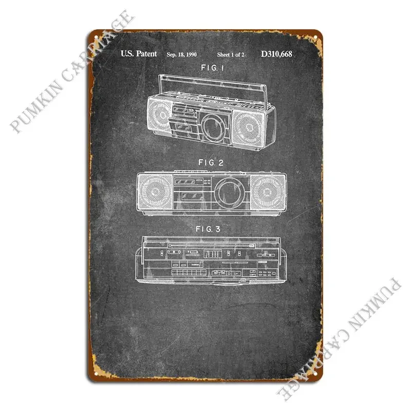 Boombox Patent Metal Plaque Wall Cave Printing Create Wall Decor Tin Sign Poster