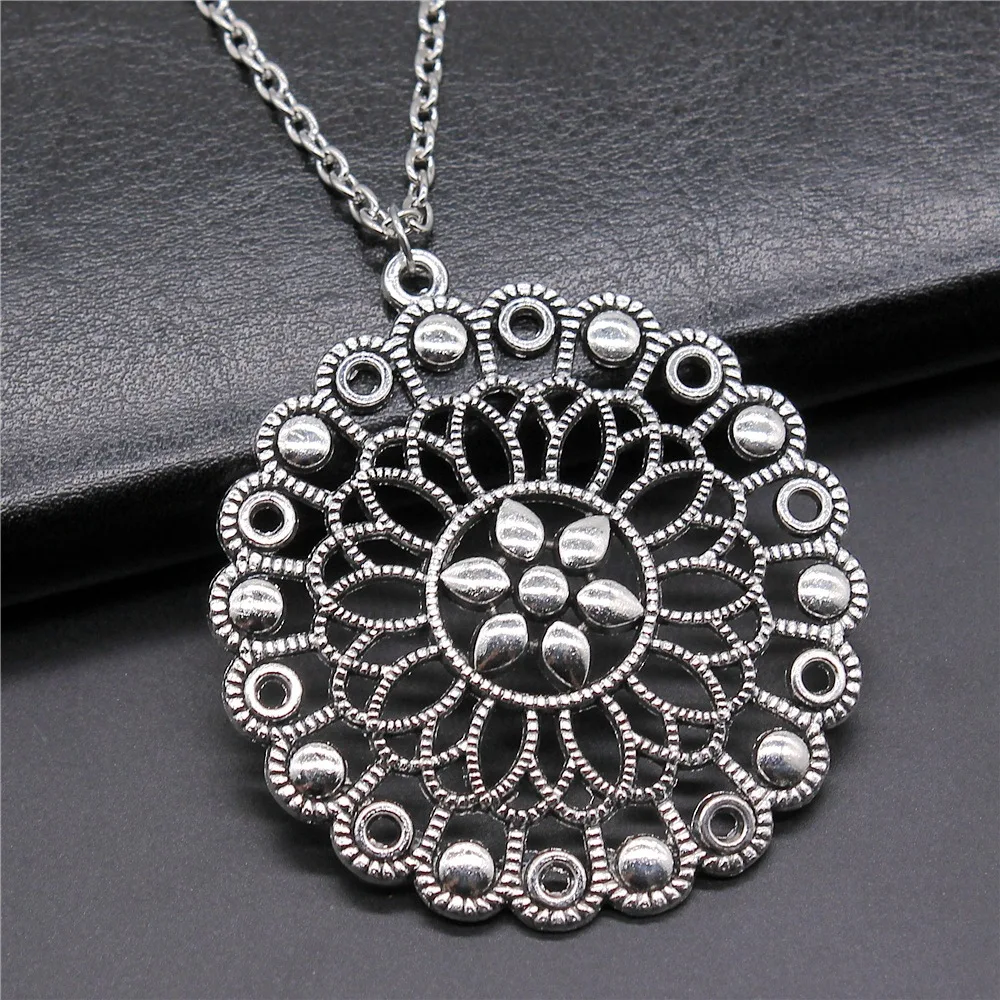 Fashion Vintage Antique Silver Color 57x53mm Motif Pendant Necklace For Women Men Long Chain Trendy Jewelry Accessories