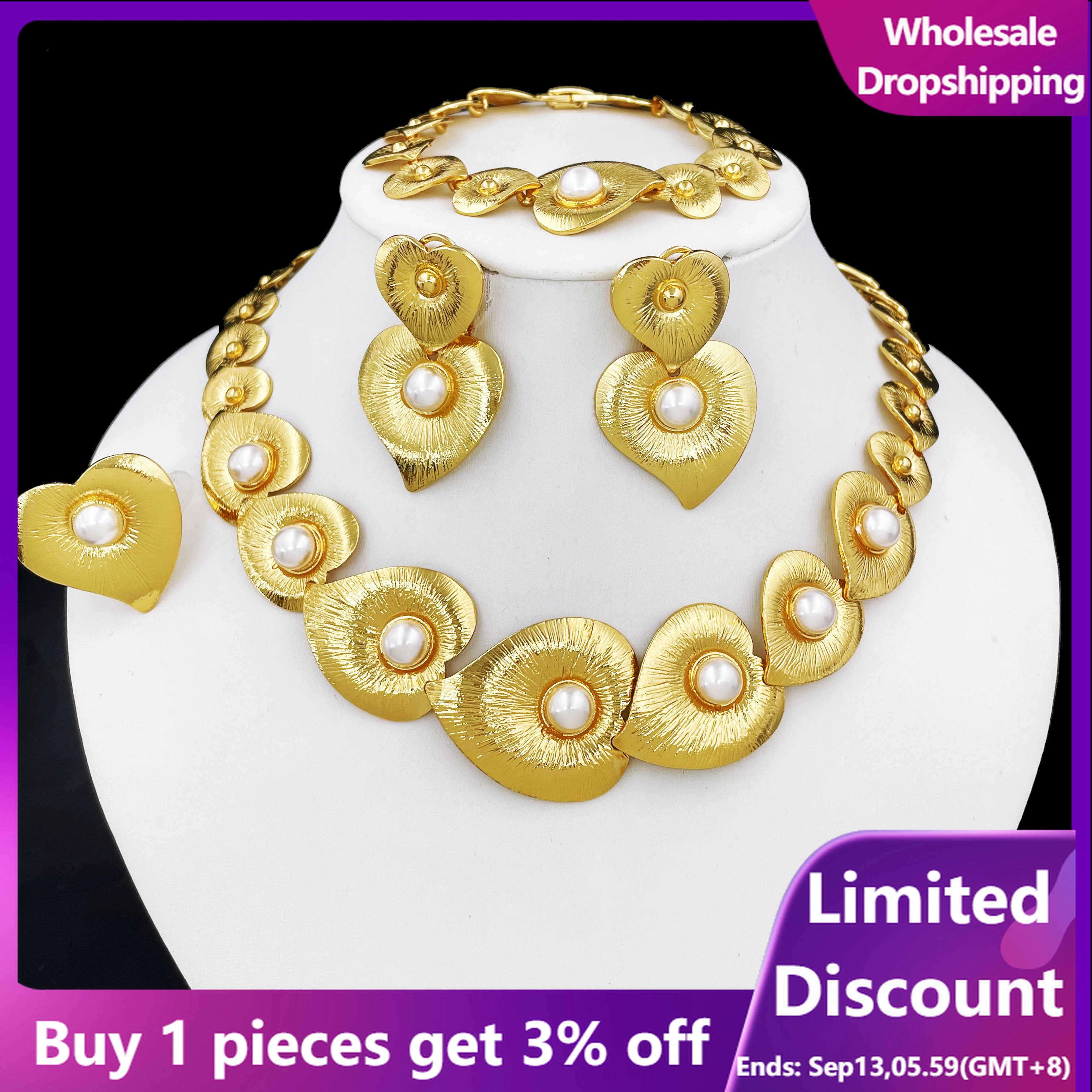 

Dubai 18K Gold Plated Jewelry Set For Women Luxury Design Necklace Earrings Bracelet And Ring 4Pcs Set Jewelry Wedding Party