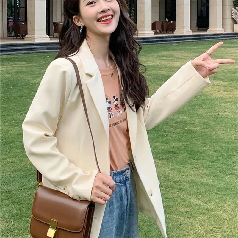 2025年春秋レディースファッションスーツジャケット 上級女性用長袖トップス アウター 韓国風 ファム 新作 無地ブレザーコート