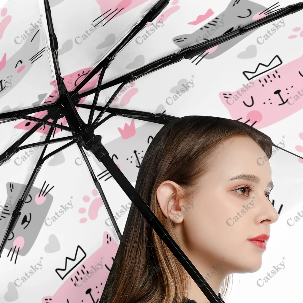 Cute Cats Cartoon Wo Folding Umbrella Windproof Sunscreen UV Protection Fashion Portable Gift Travel Outdoor Umbrellas