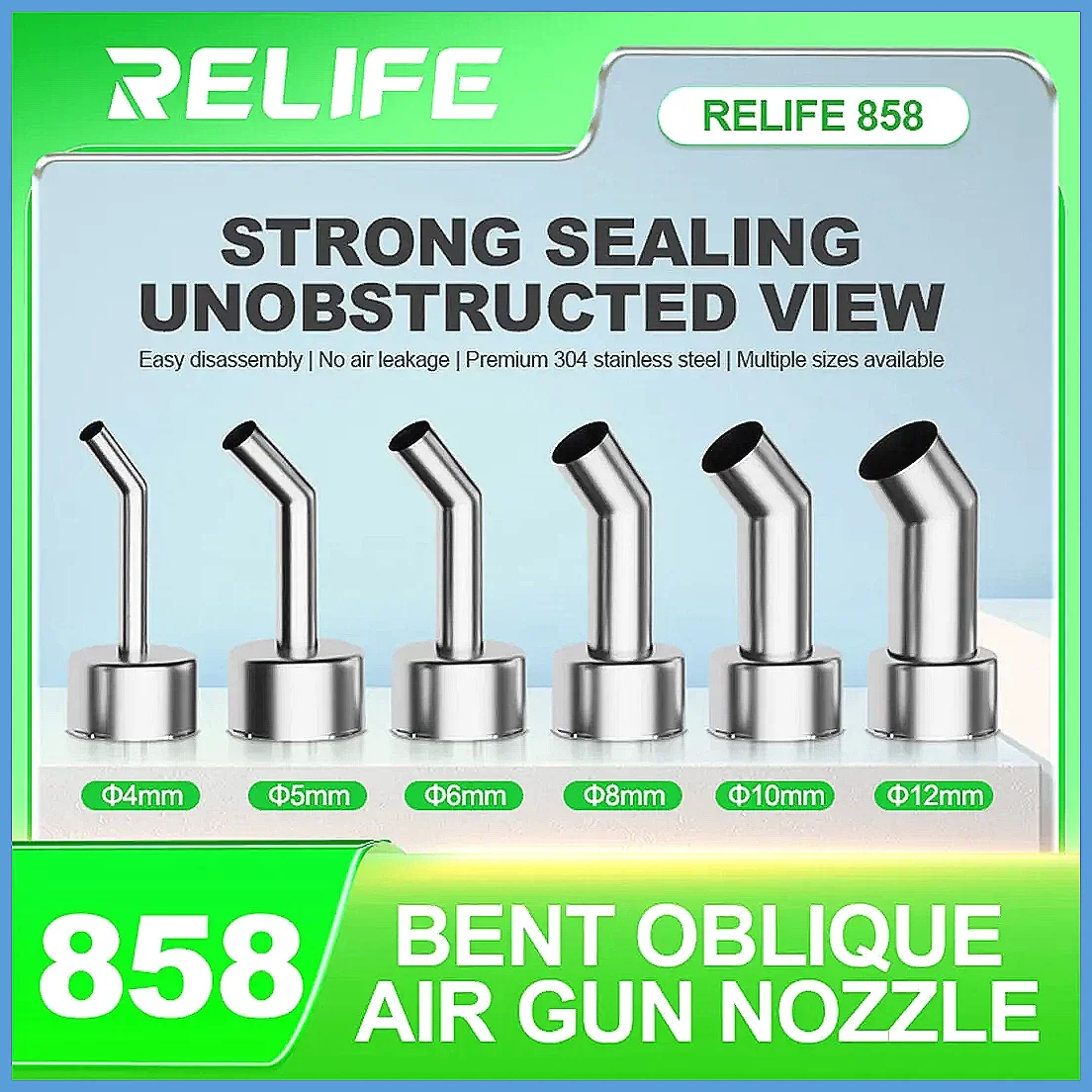 Heat Gun Nozzle 45° Angled, 4-12mm Tips for 857DW+/706W+/850 Series, Durable Accessory