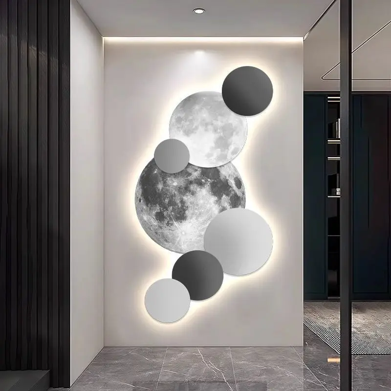 Dekorative Malerei, vertikale LED-Leuchten, Mond-Wandbild, Kunstdesign, Beleuchtung für High-End-Korridor, Ausstellungshalle, Wohnzimmer-Dekoration