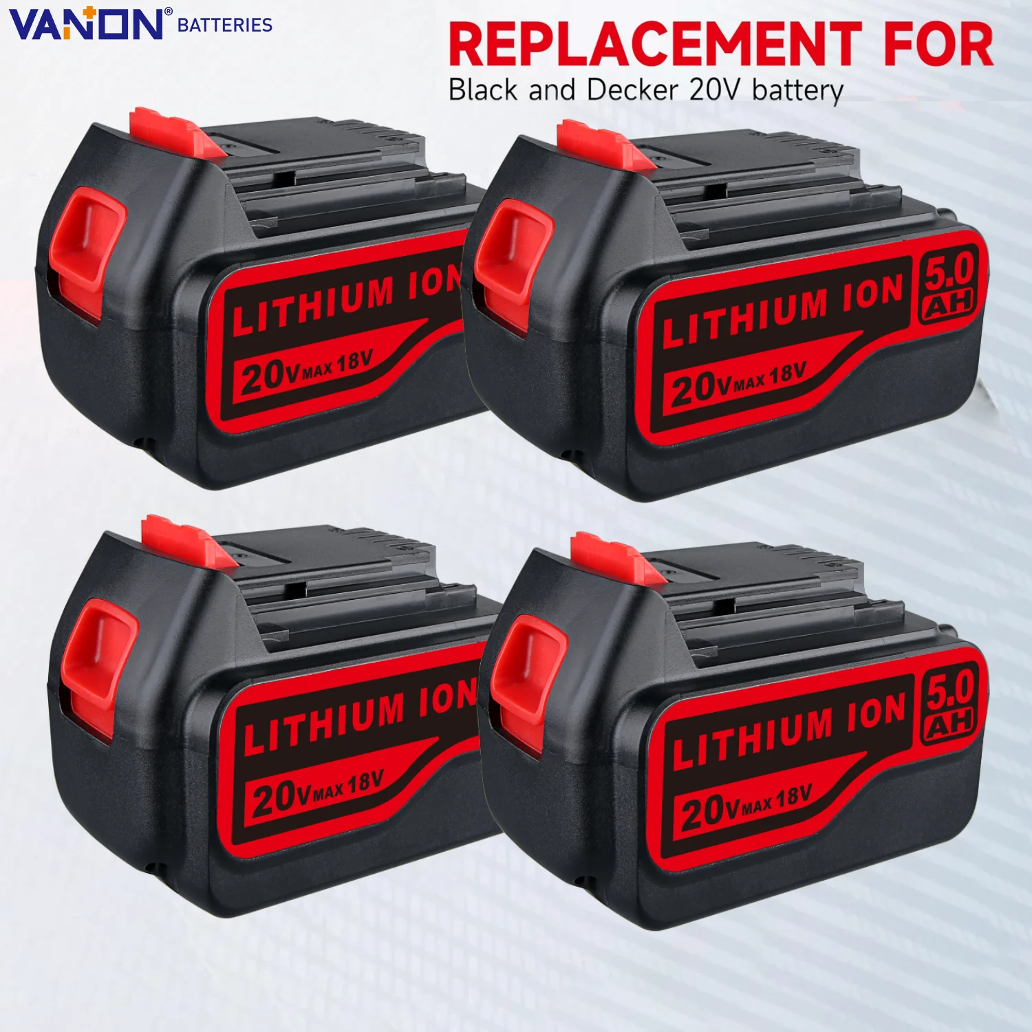 VANON 1/2/4 20V 5.0Ah 블랙앤데크 LB2X4020 리튬 이온 충전식 전동 공구 무선 드릴 배터리 (BAIC LBXR20 용)