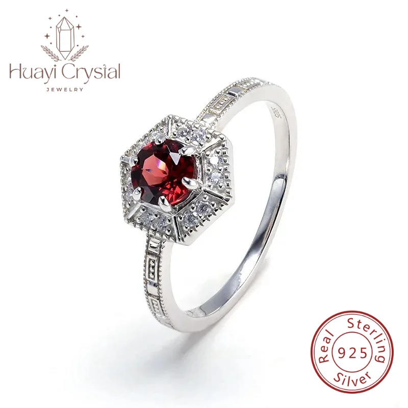 New Year red gem garnet inlaid shiny zircon S925 silver platinum-plated elegant noble female ring