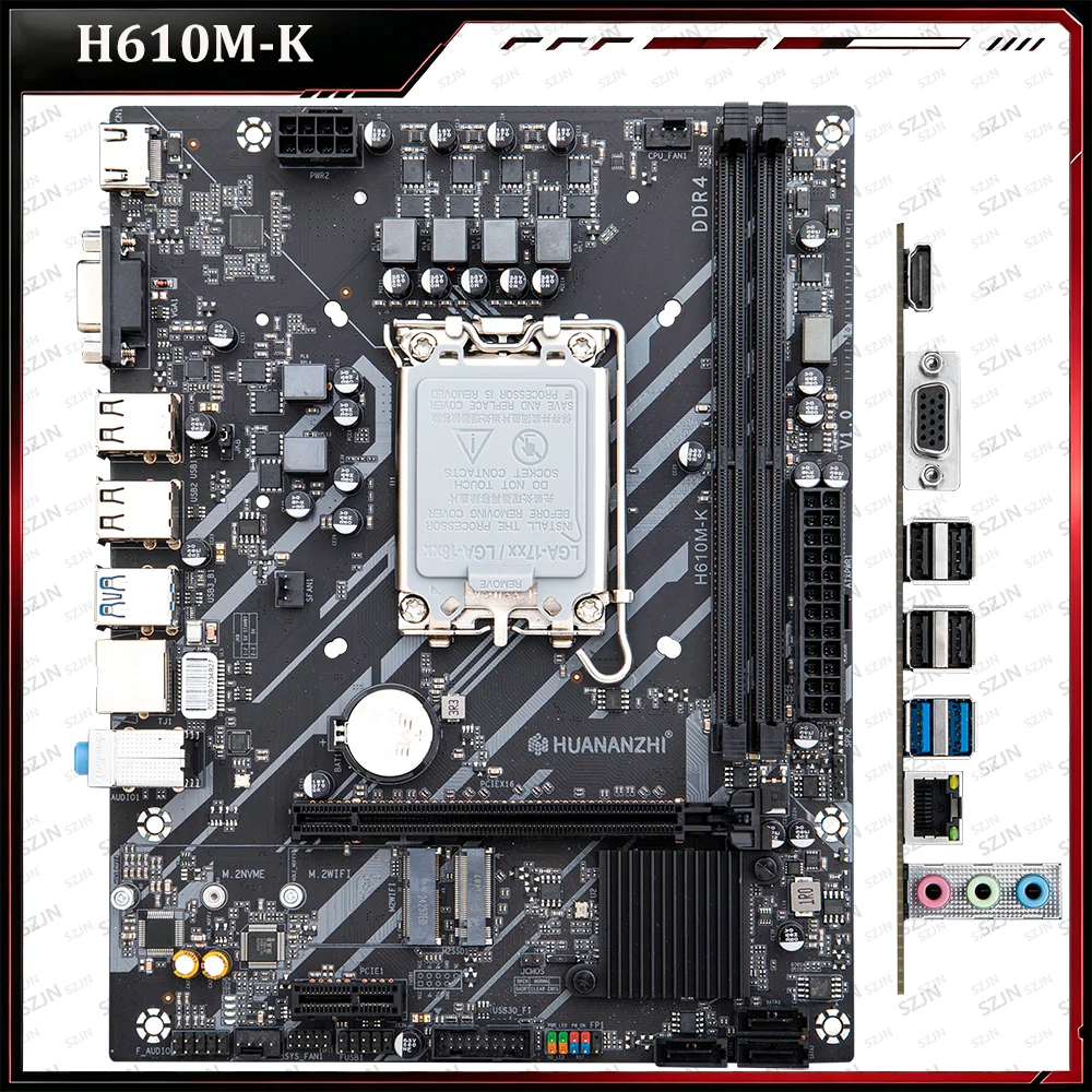 HUANANZHI H610 Motherboard Combo Kit LGA1700, For 12th Gen Intel Core CPU, DDR4 Max 64GB Desktop RAM