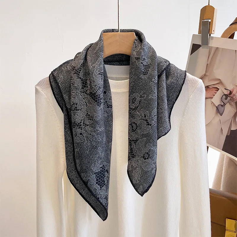 

Scarf Square Women Autumn Winter Black Silk Wool Cashmere Warm Accessory For Cold Weather Spring Holiday Party Luxury