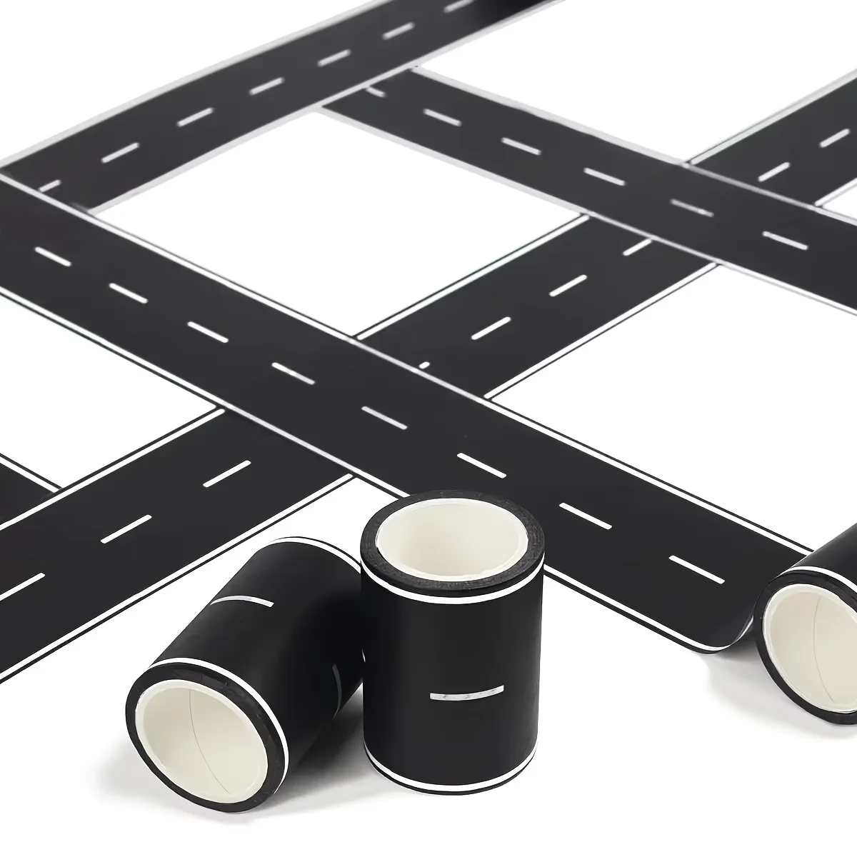 2 Rolls of Race Track Tape, Easy‑to‑Tear, No Residue, Black and White Track Design with Double‑Sided Adhesive Backing