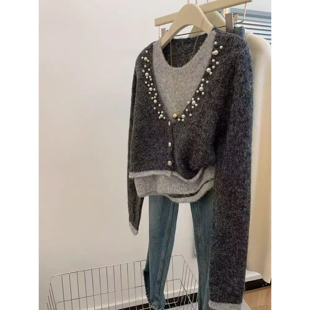 

Winter Autumn Women's Knitwear Long Sleeve Short Style Rond Collar Side Buttoned Fashionable Outerwear for Small Figures M51