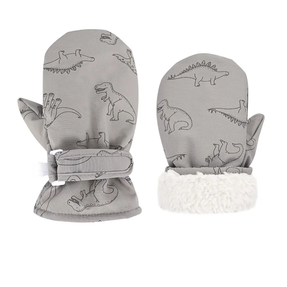 

2-6Y Dinosaur Print Kids Gloves Plush Waterproof Winter Warm Gloves Thickened Fleece Windproof Skiing Snow Gloves Girls Boys