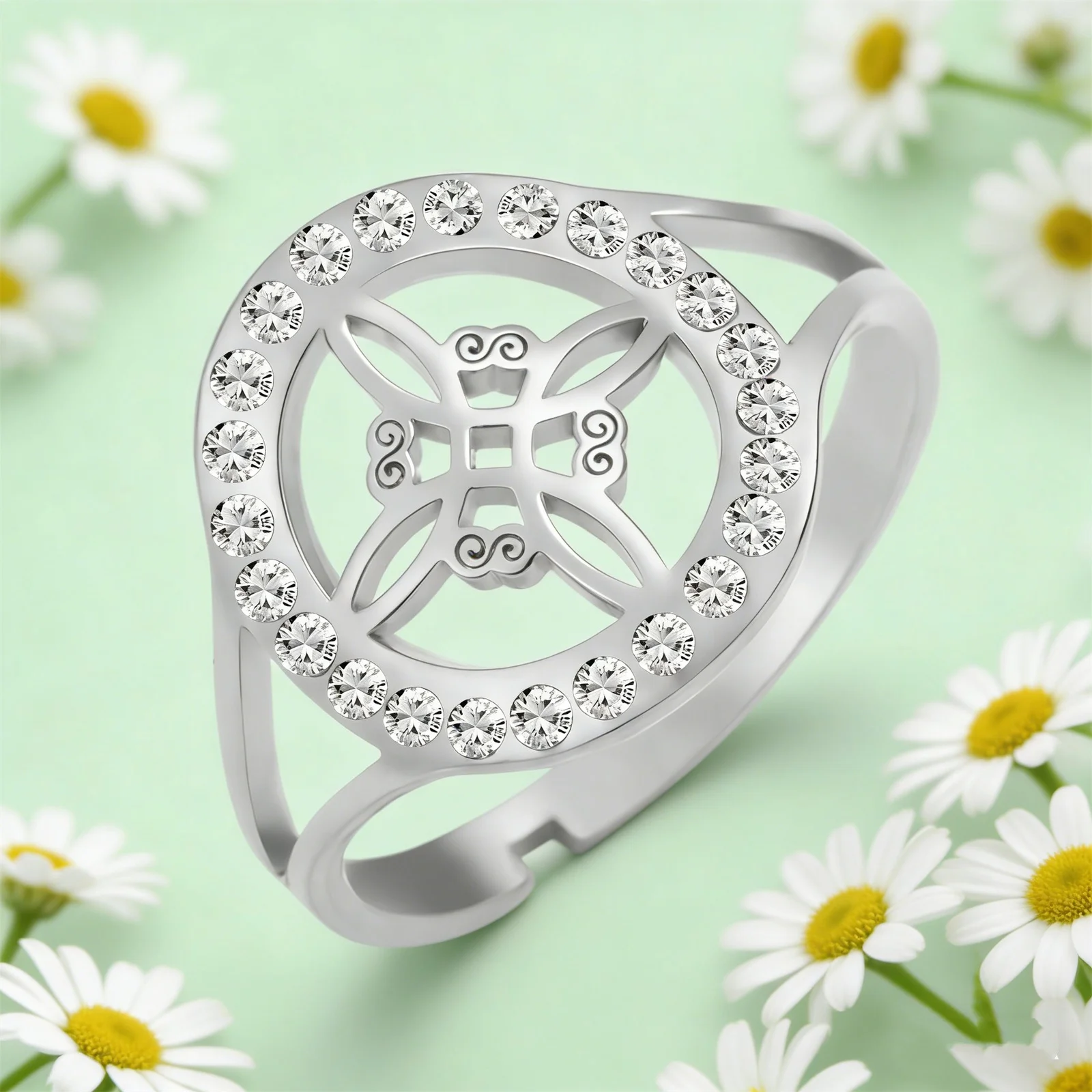 Skyrim Celtic Knot Haoshi Witch Knot Women's Open Ring Stainless Steel Adjustable Ring Retro Spirit Protection Talisman Jewelry