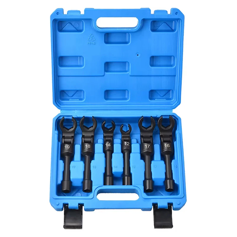 6Pcs Diesel Injector Line Flex-Head Socket Wrench Set Pipes Open Ende 12/14/16/17/18/19mm Auto Repair Tools