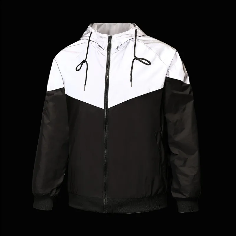

Hooded Reflective Jacket Men's Windproof ​​luminous Spliced Jogging Cycling Jacket Jacket Fashion Outdoor Male Jackets
