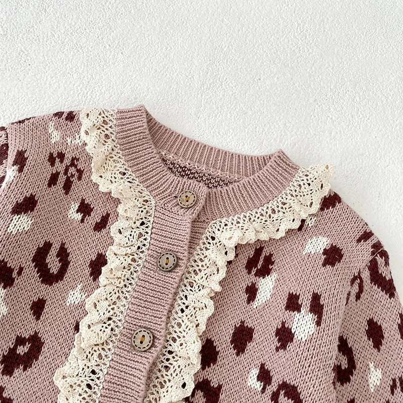 Newborn Baby Girls Long Sleeve Sweet Lace Print Knit Cardigan Coat Autumn Infant Kids Baby Girls Children Clothes Coat