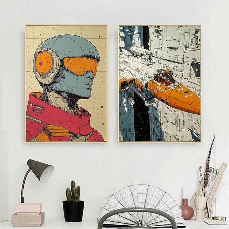 Винтажный научно-фантастический скафандр, космический корабль, плакаты для исследования, печать на холсте, футуризм, настенная художественная картина для гостиной, домашний декор