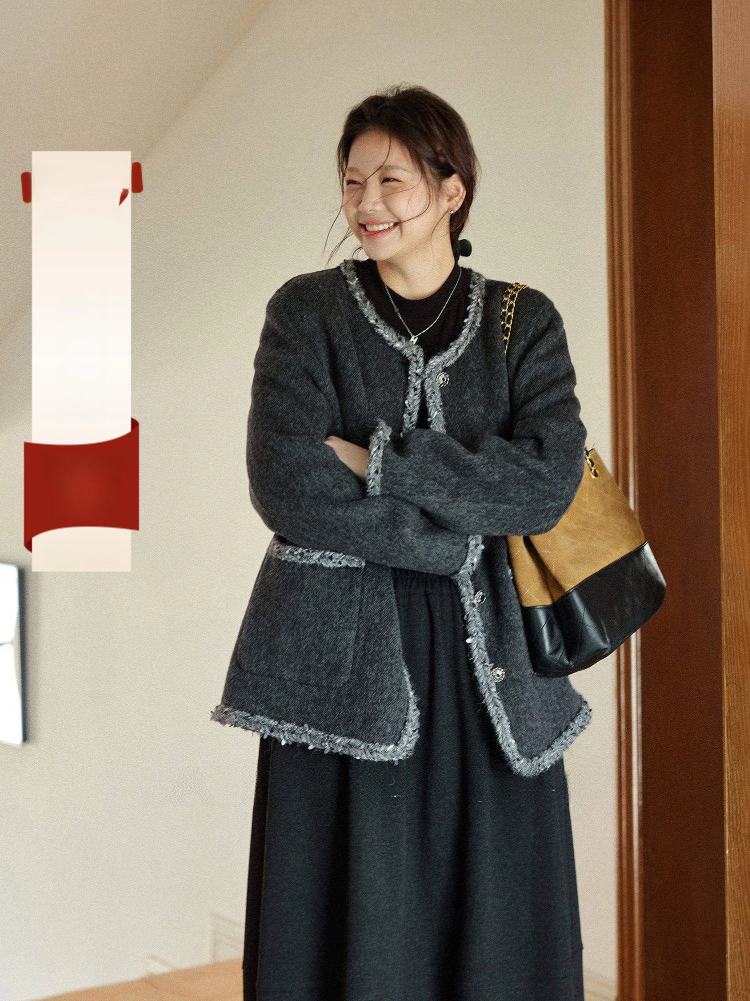 

Женское шерстяное пальто больших размеров, скрывающее недостатки фигуры, повседневное, с длинными рукавами, для полных женщин, зимняя верхняя одежда