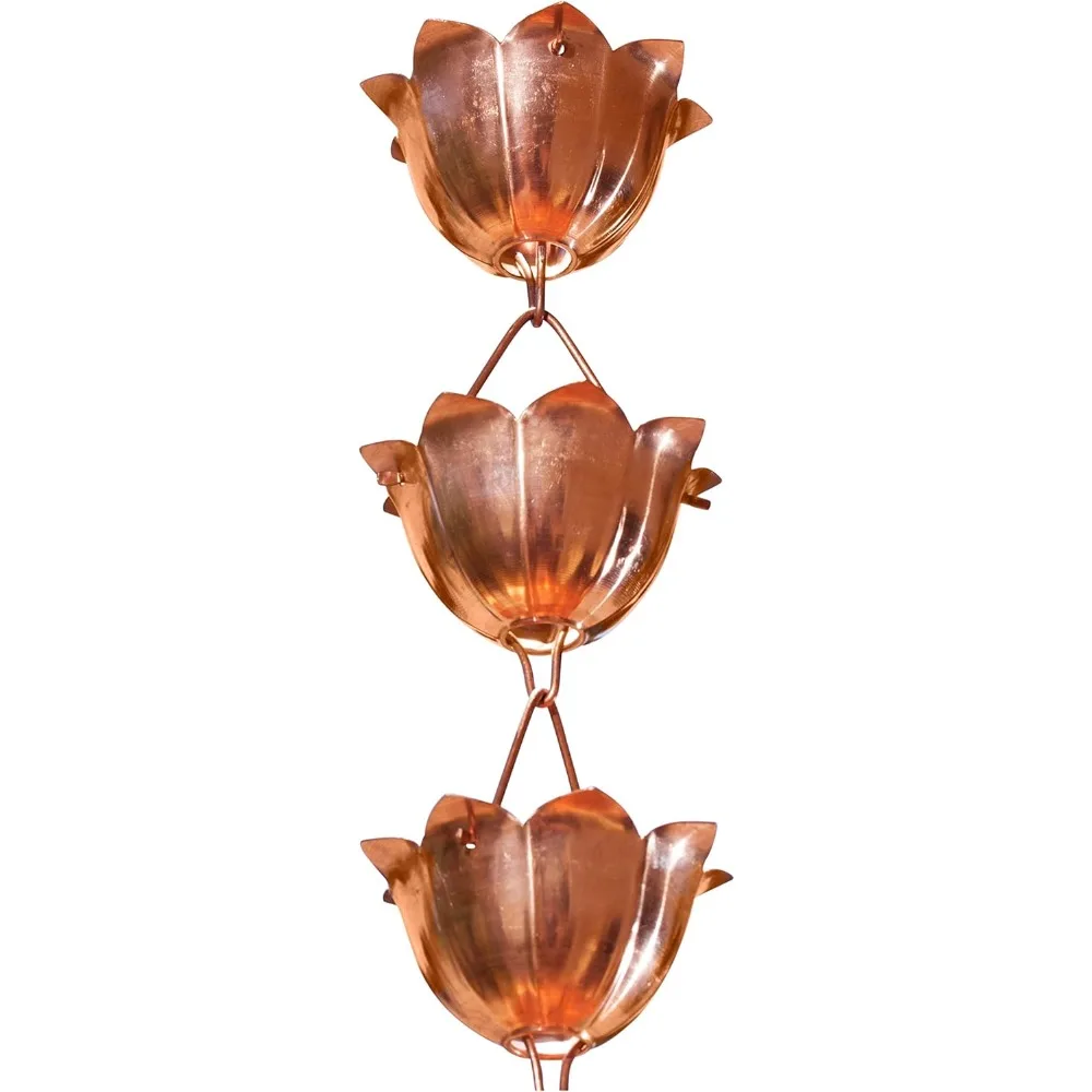 

Pure Copper Lotus Cup Rain Chain, 8-1/2 Feet Long, Used for Replacing Downspouts in Drainage Ditches, 8.5 Feet Long