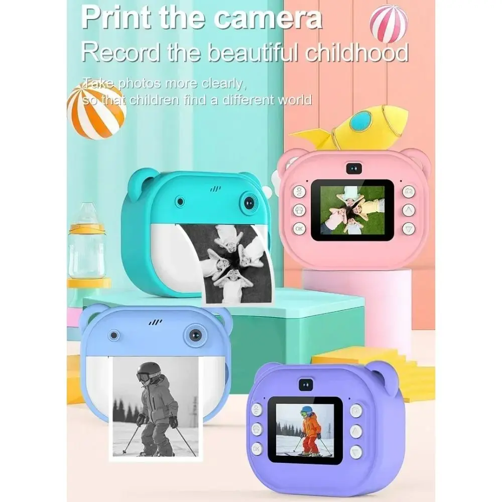 New 32G Memory Card Digital Camera Mini Cartoon Instant Photo Printing Cute HD Kids Thermal Print Camera Children