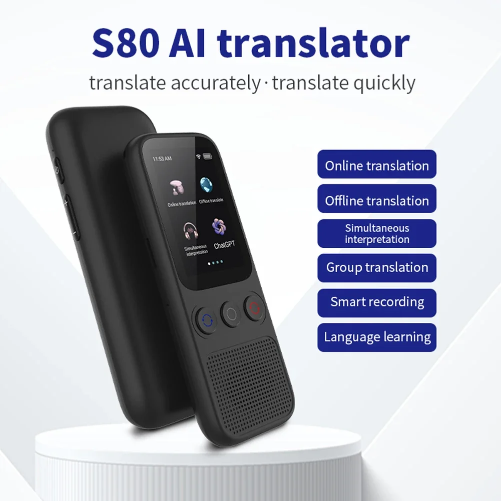 S80 Portable Translator Device Real-time Online Offline Language Translator Smart Audio Voice Travel