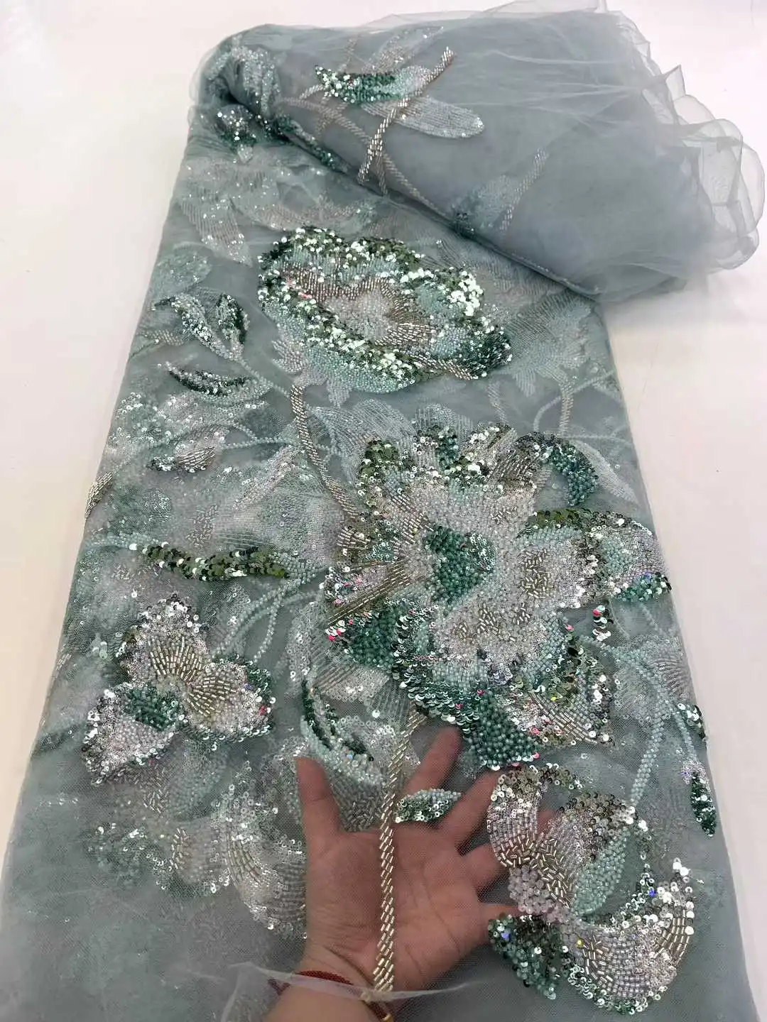 Arrival African French Beaded Tulle Lace Nigerian 2025 Luxury Sequins Handmade Embroidery Net Lace Fabric For Party Dress